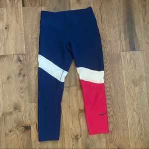 Nike - Dri-Fit 3/4 leggings, blue/pink - size S